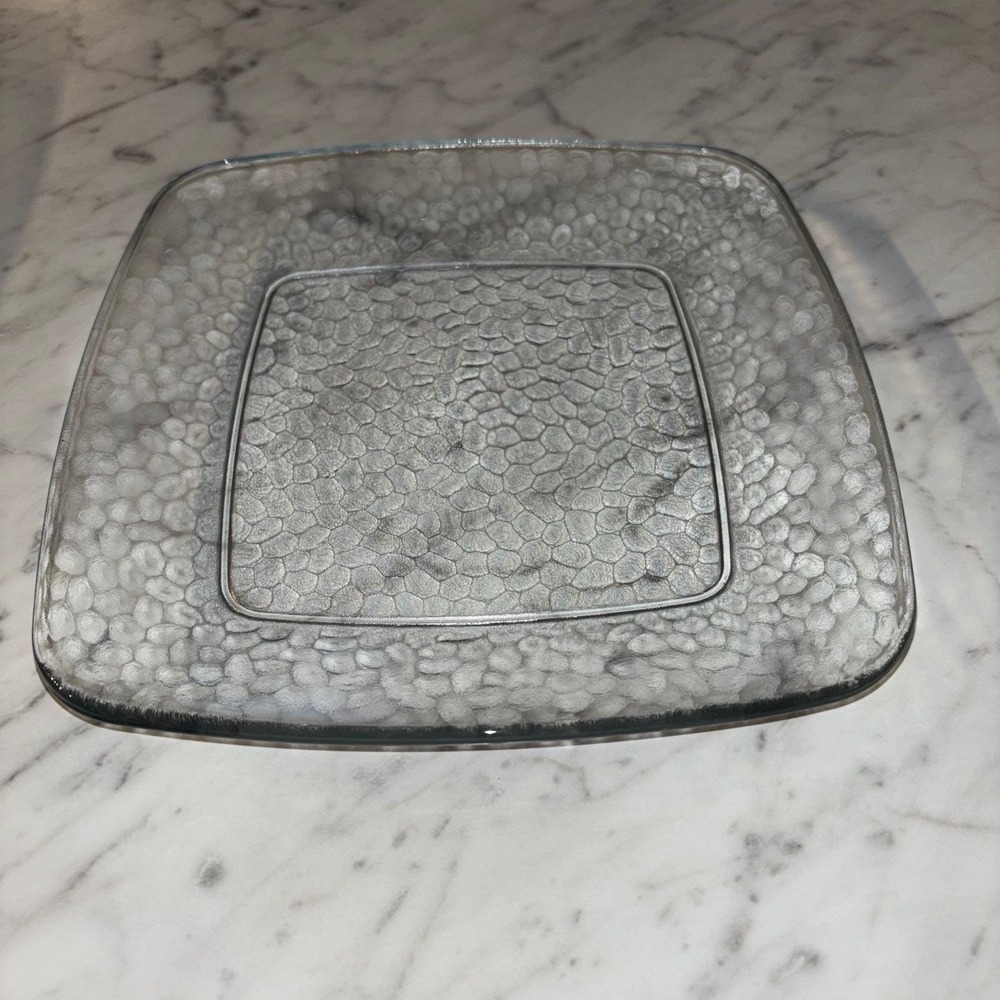 Square Pebbled Texture Clear Glass Serving Plate Frosted Bubble Pattern Tray